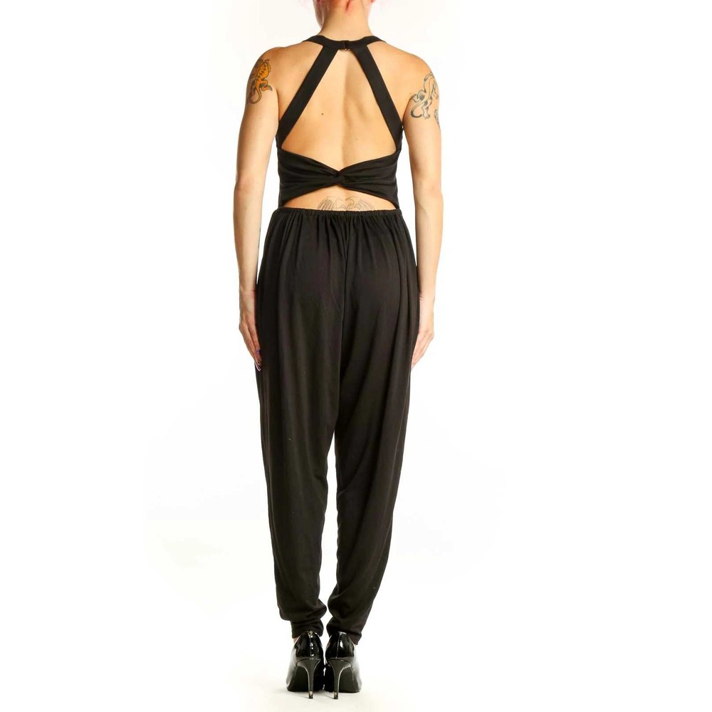 Halara Black Twist Back Jumpsuit Tapered Leg Harem Style Women's M - Picture 3 of 4